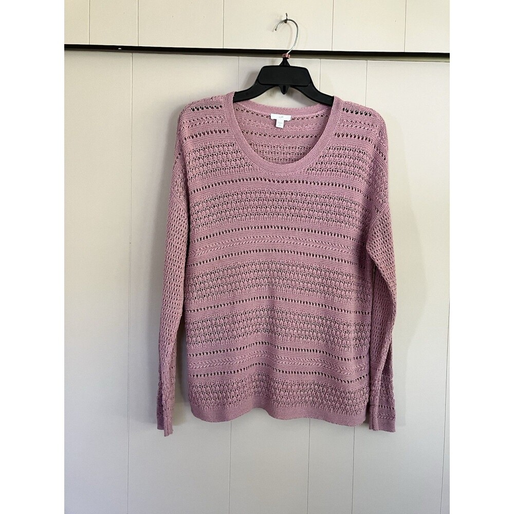 J. Jill Petite Small ~Open Weave Crochet Knit Sweater Relaxed Fit In Orchid Pink